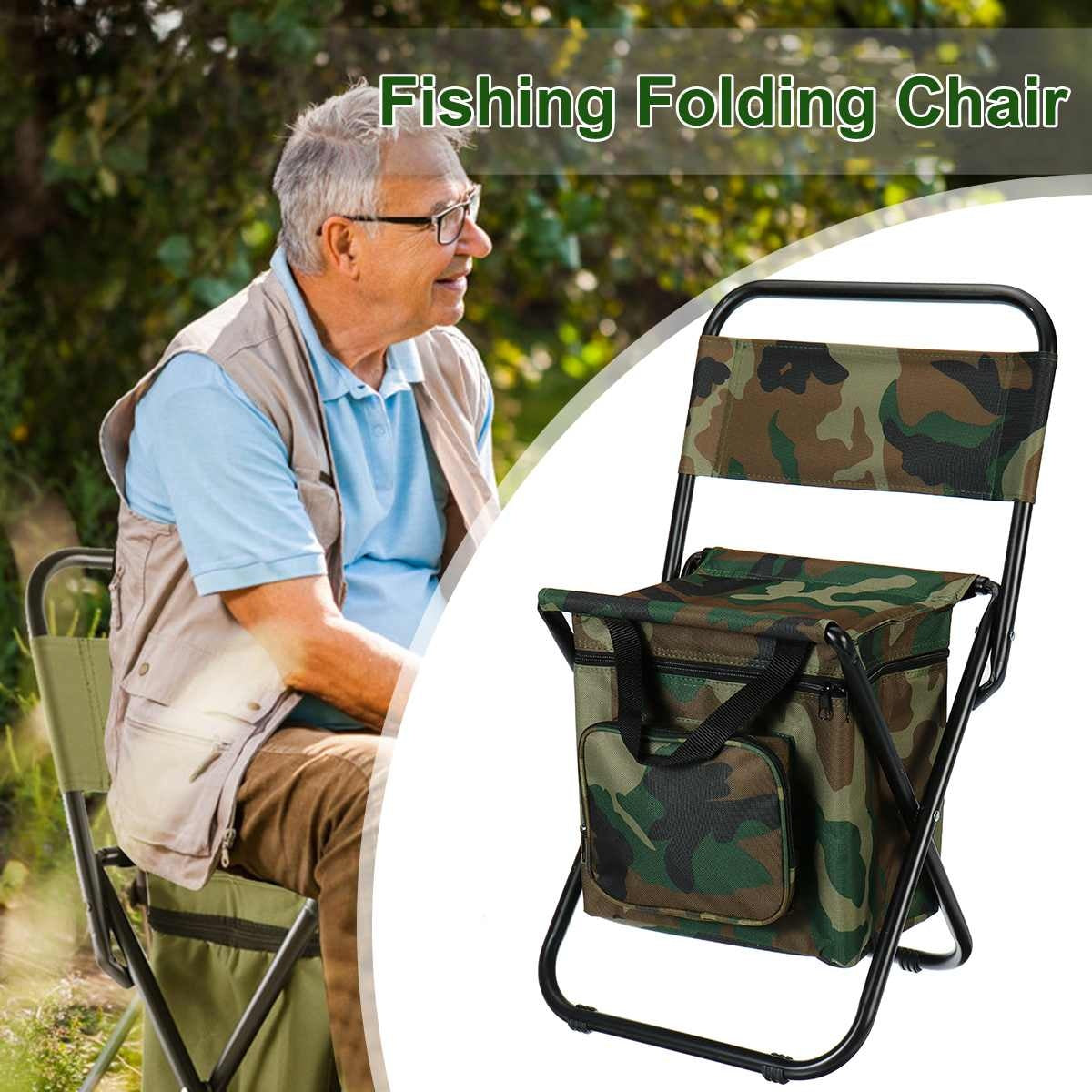 Folding Fishing Chair Backpack Insulation with Cooler Bag Portable Folding Beach Chair Seat Camping Chairs Folding Stool Chair